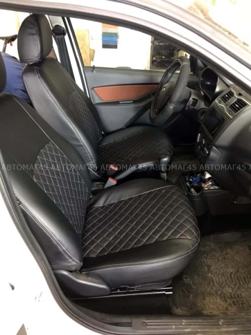 Авточехлы  Лада Granta Гранта  2/3 с 08.2018г экокожа черный с серой ниткой ромб г.Ростов    фото 1