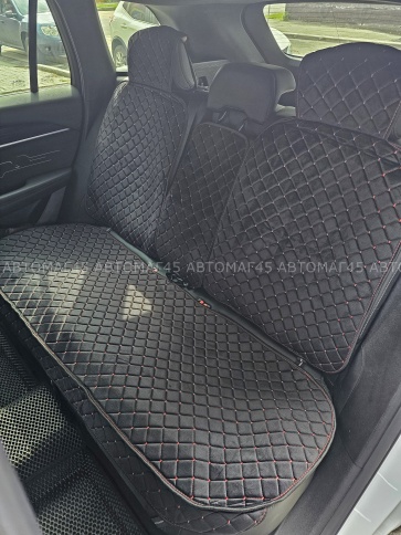 Гелакси  Накидки на сиденье на силиконе велюр задний ряд черные с красной ниткой 3шт  фото 2