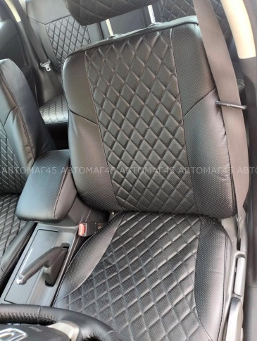 Авточехлы  Honda Хонда CR-V 2012-2018г экокожа черная черная нить ромб    фото 2