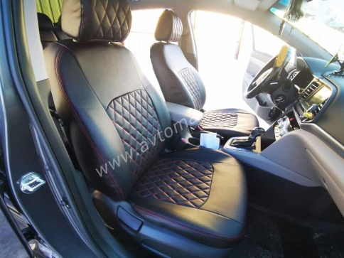 Авточехлы  Hyundai Elantra VI пок Хендай Элантра 6 пок 2015-2020г экокожа черная красная нить ромб   фото 5