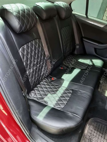 Авточехлы  Volkswagen Jetta Джетта 2010-2019г 6 поколение экокожа черная красная нить ромб    фото 11