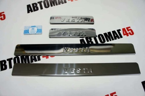 LIDER  Накладки на пороги  Лада Vesta Веста ВАЗ 2180 седан 4 шт нержавейка    фото 3