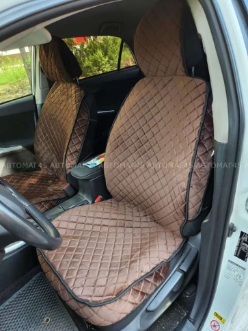 Гелакси  Накидки на сиденье на силиконе велюр коричневый 2шт    фото 3