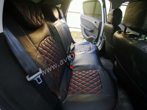 Авточехлы  Renault Arkana Рено Аркана 2018-2022г экокожа черная красная нить ромб    фото 4