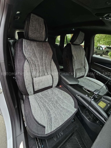 Чехлы  накидки на сиденье вельвет форма 2Д черно-серый комплект 5шт фото 5