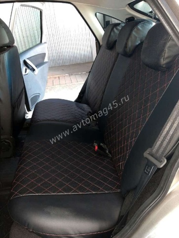 Авточехлы  Лада Granta Гранта до 08.2018г 1/1 сплошная экокожа черный ромб    фото 6