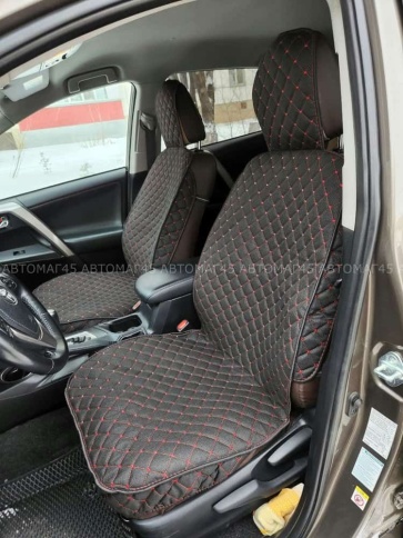 Чехлы  накидки на сиденье лен 2Д черный с красной ниткой передние 2шт LEX Light  фото 4