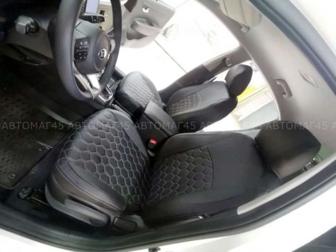 Авточехлы  Kia Rio с 2017г Rio X-Line с 2017г Solaris c 2017г  экокожа черная сер.н. соты г.Ростов фото 7