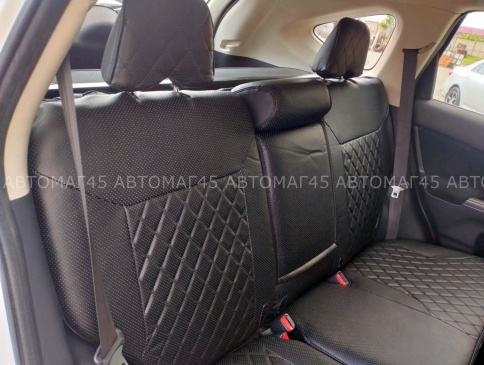 Авточехлы  Honda Хонда CR-V 2012-2018г экокожа черная черная нить ромб    фото 3