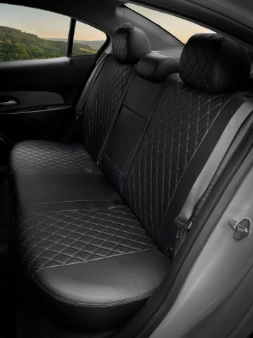 Авточехлы  Chevrolet Cruze Шевроле Круз экокожа черная черная нить ромб Барс     фото 3