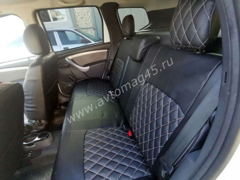 Авточехлы  Renault Duster до 2015г Sandero S.Stepway до 2015г 1/1 экокожа черная сер.н ромб фото 2