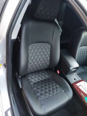 Авточехлы  Toyota Camry Тойота Камри 2006-2011г кузов V40 экокожа черная нить серая ромб   фото 1