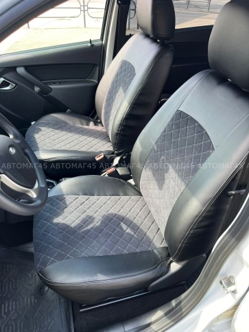 Авточехлы  Datsun Датсун 1/1 2/3 экокожа алькантара черная серая нить ромб    фото 4