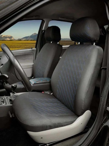 Авточехлы  ВАЗ 2109 2114 2115 Нива пятидверная до 2019г жаккард черный с синей ниткой ромб Барс   фото 1