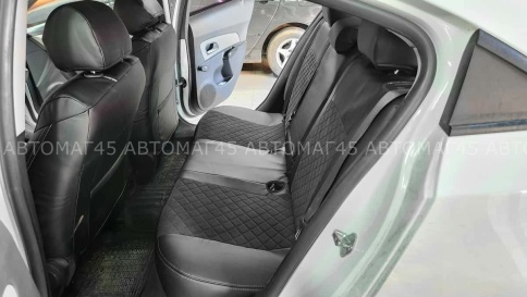 Авточехлы  Chevrolet Cruze Шевроле Круз экокожа алькантара черная серая нить ромб    фото 2