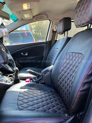 Авточехлы  Renault Megane 3 Рено Меган 3 Renault Fluence Флюенс с 2010г 2/3 экокожа черная ромб    фото 5