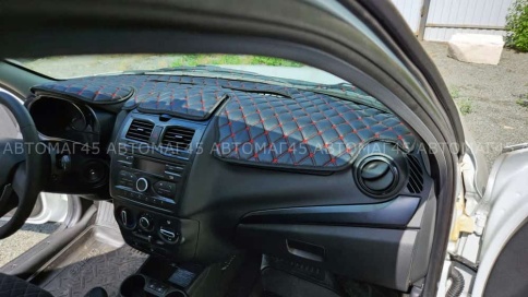 Накидка на панель Lada Granta Гранта FL с 2018г Lada Kalina Калина 2 с 2013г с красной ниткой экокож фото 8