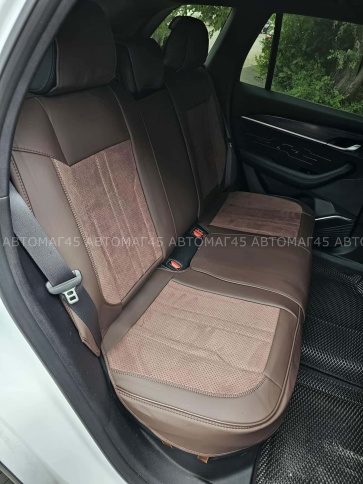 Чехлы  накидки на сиденье экокожа+алькант коричн трансформер с отдельным подголовником комплект Fota фото 5