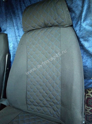 Авточехлы  Газель трехместная жаккард черный с синей ниткой ромб без поролона Барс   фото 10