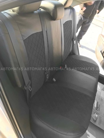 Авточехлы  Toyota Corolla Тойота Королла 2013-2019г кузов 160 180 экокожа алькантара серая нить ромб фото 5