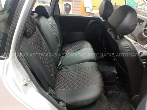 Авточехлы  Лада Kalina Калина Калина2 экокожа черная с красной ниткой ромб Барс    фото 6