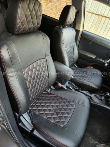 Авточехлы  Mitsubishi Outlander Мицубиси Аутлендер XL 2006-2012г экокожа черная красная нить ромб    фото 11
