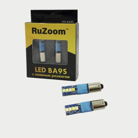Ruzoom лампа светодиодная LED T4W BA9S 8SMD c цоколем 6000K 950Lm одноконт белая 2шт  фото 1