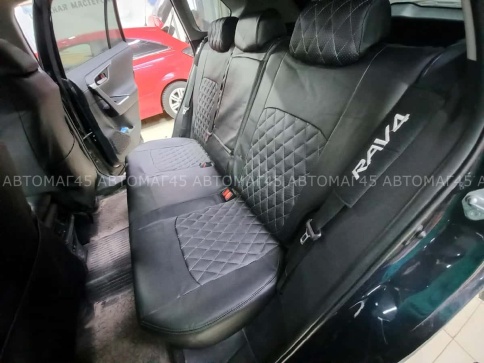 Авточехлы  Toyota RAV4 Тойота Рав4 2018-2025г XA50 экокожа черная серая нить ромб    фото 2