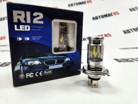 R12  чип СОВ LED 2шт H4 12В 18W 6000К 2000Lm гарантия 1мес C2R   фото 1