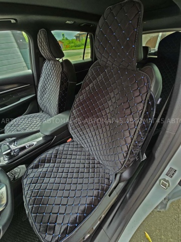 Гелакси  Накидки на сиденье на силиконе велюр черные с синей ниткой 2шт  фото 2