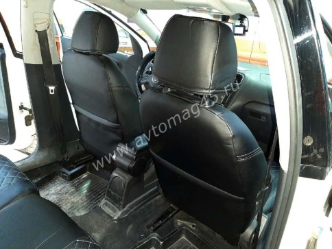 Авточехлы  Volkswagen Polo Фольцваген Поло седан 2/3 2010-2020г экокожа черная нить серая Ромб    фото 5
