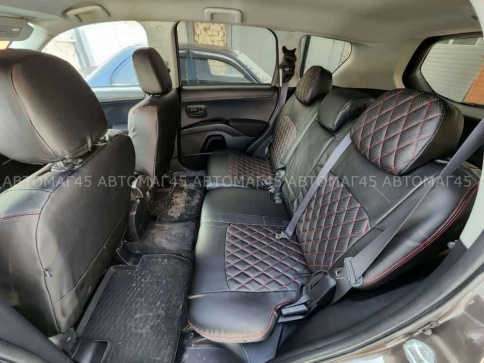 Авточехлы  Mitsubishi Outlander Мицубиси Аутлендер XL 2006-2012г экокожа черная красная нить ромб    фото 13