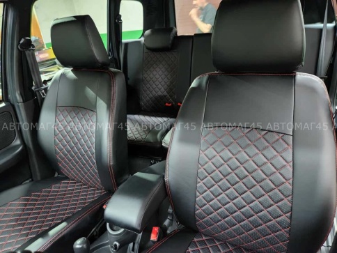 Авточехлы  Нива Шевроле Niva 2014-2020г Нива Travel с 2020г экокожа черная с красной ниткой ромб фото 15