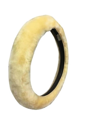 Оплетка  руля натуральный мех на коже короткий ворс мутон бежевый    фото 1