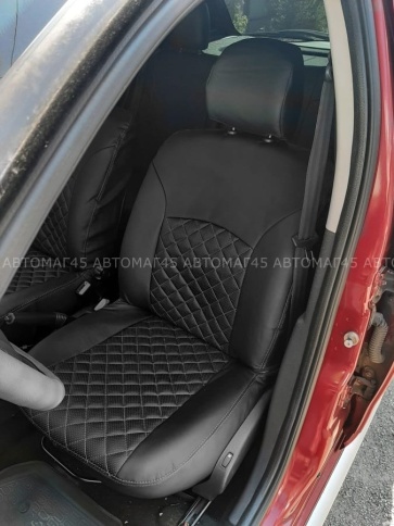 Авточехлы  Renault Logan Рено Логан 2004-2016г экокожа черная серая нить ромб    фото 5