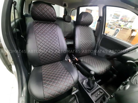 Авточехлы  Лада Kalina Калина Калина2 экокожа черная с красной ниткой ромб Барс    фото 9