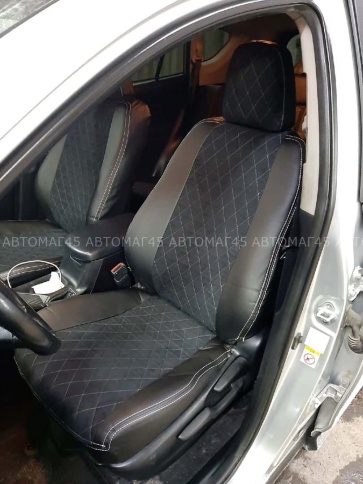 Авточехлы  Toyota RAV4 Тойота Рав4 2012-2019г XA40 экокожа алькан черная серая нить ромб Maximal Vip фото 4