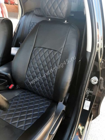 Авточехлы  Kia Ceed Киа Сид 2006-2012г экокожа черная серая нить ромб    фото 1