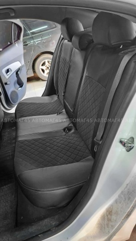 Авточехлы  Chevrolet Cruze Шевроле Круз экокожа алькантара черная серая нить ромб    фото 3