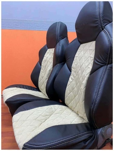 Драйв  чехлы универсальные экокожа ромбы черный замша бежевая комплект    фото 2